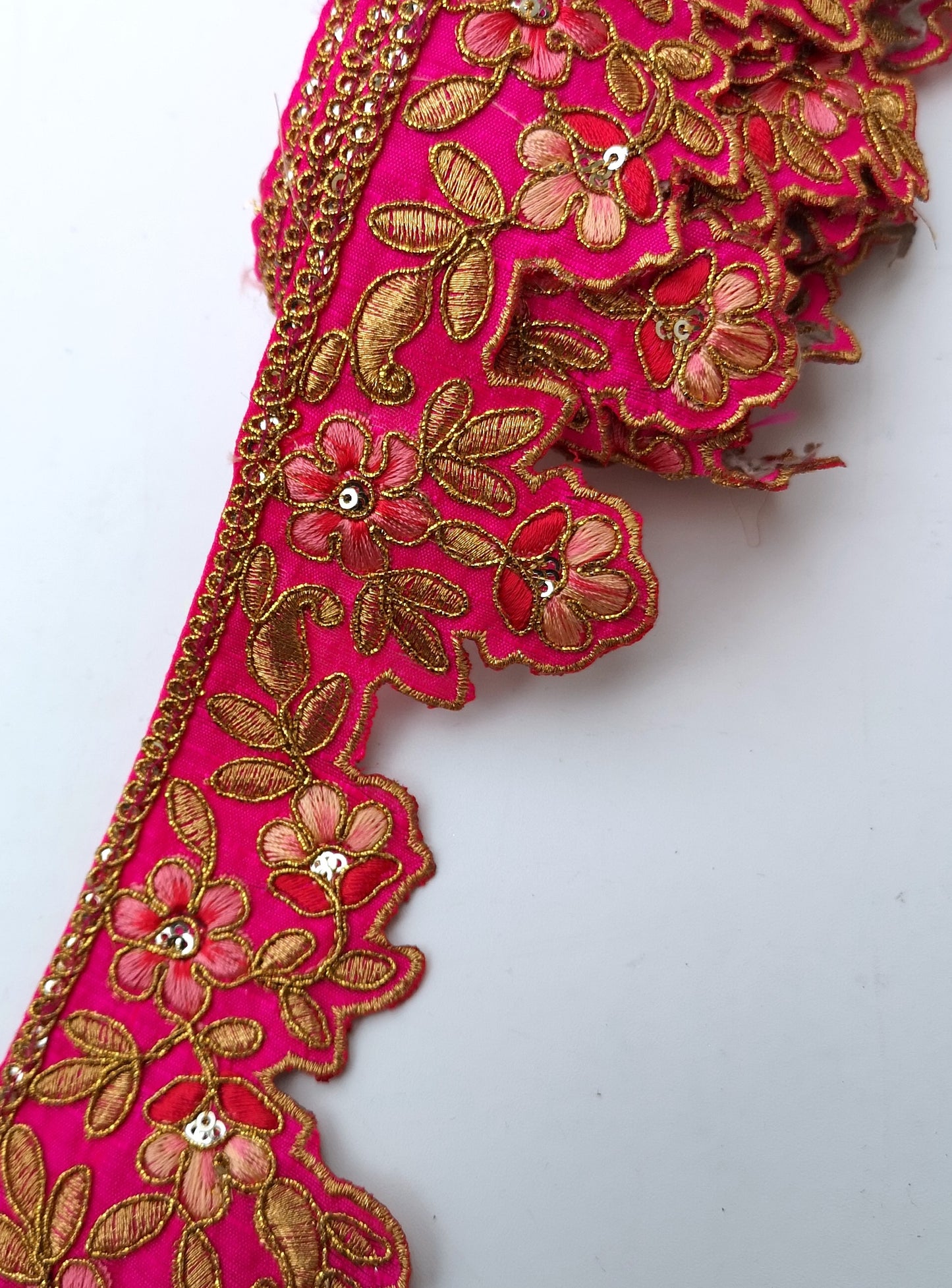 Hot Pink Flower Embroidery Scalloped Trim