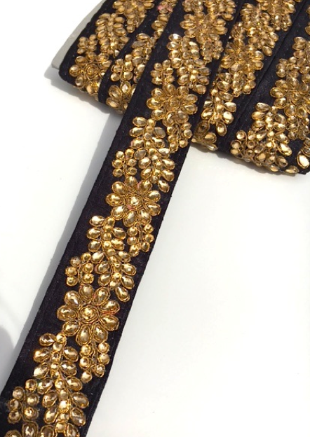 Black Indian Flower Design Diamond Stone Trim