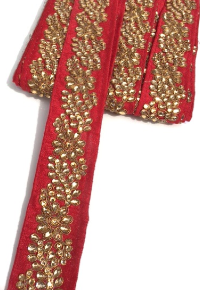 Maroon Indian Flower Design Diamond Stone Trim