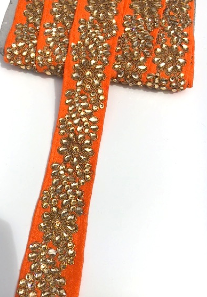 Orange Indian Flower Design Diamond Stone Trim