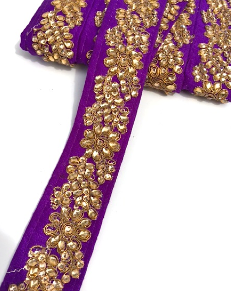 Purple Indian Flower Design Diamond Stone Trim