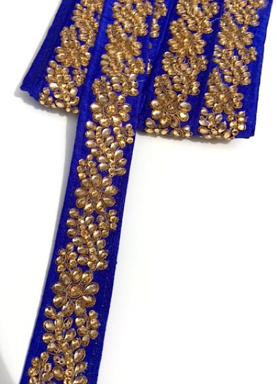 Royal Blue Indian Flower Design Diamond Stone Trim