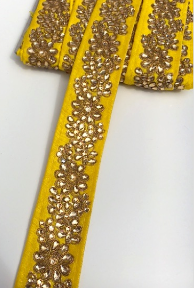 Yellow Indian Flower Design Diamond Stone Trim