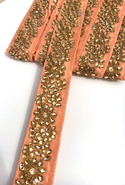 Peach Indian Flower Design Diamond Stone Trim