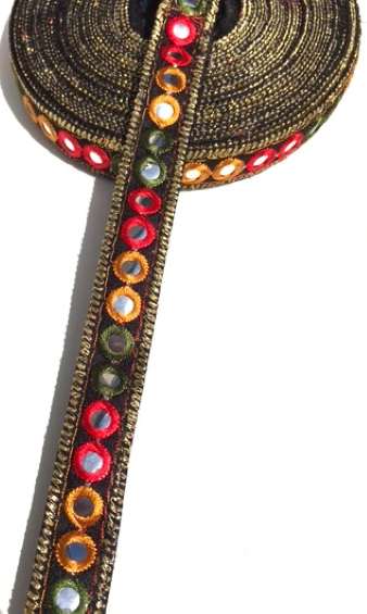 Black 1 Line Shisha Mirror Work Embroidery trim