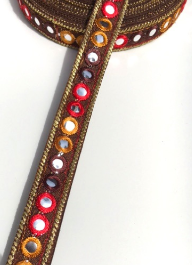 Brown 1 Line Shisha Mirror Work Embroidery trim