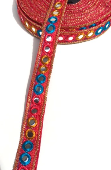 Pink 1 Line Shisha Mirror Work Embroidery trim