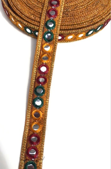 Gold 1 Line Shisha Mirror Work Embroidery trim