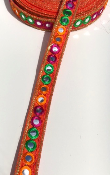 Orange 1 Line Shisha Mirror Work Embroidery trim