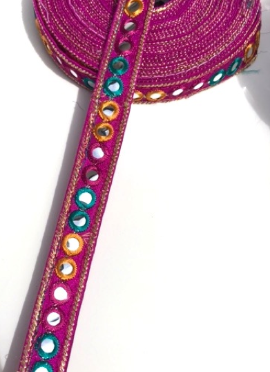 Magenta 1 Line Shisha Mirror Work Embroidery trim