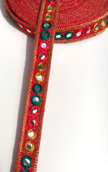 Red 1 Line Shisha Mirror Work Embroidery trim
