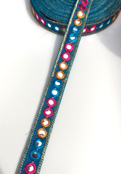 Turquoise 1 Line Shisha Mirror Work Embroidery trim