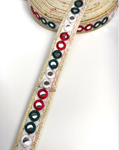 White 1 Line Shisha Mirror Work Embroidery trim
