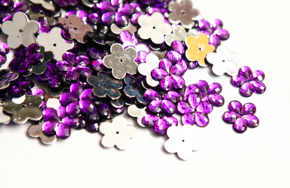 Cadbury Purple 15mm Flower Flat Back Gems