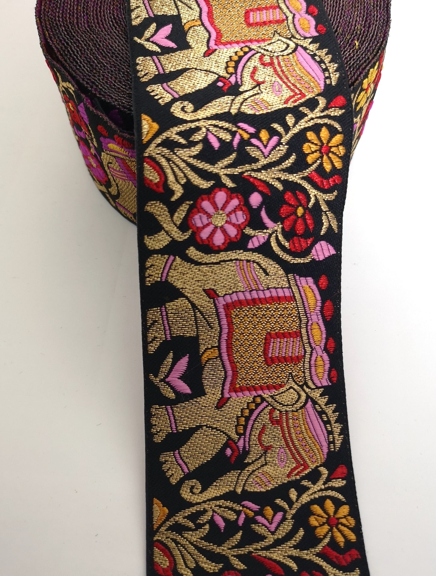 Maroon & Baby Pink Elephant Embroidery Trim