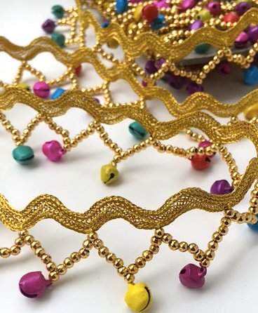 Gold Ric Rac Multicoloured Jingle Bells Dangly Trim