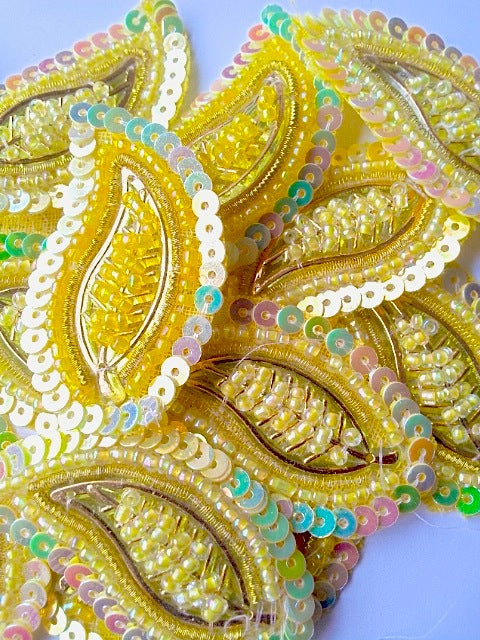 A26 Lemon Yellow & Gold Leaf Shaped Motif
