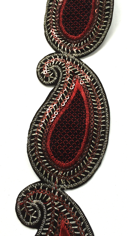 Maroon Sequin Paisley Design Iron on Trim