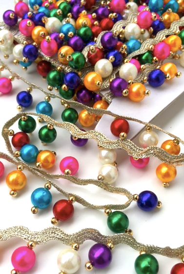 Gold Ric Rac Multicoloured Pastel Balls Dangly Trim