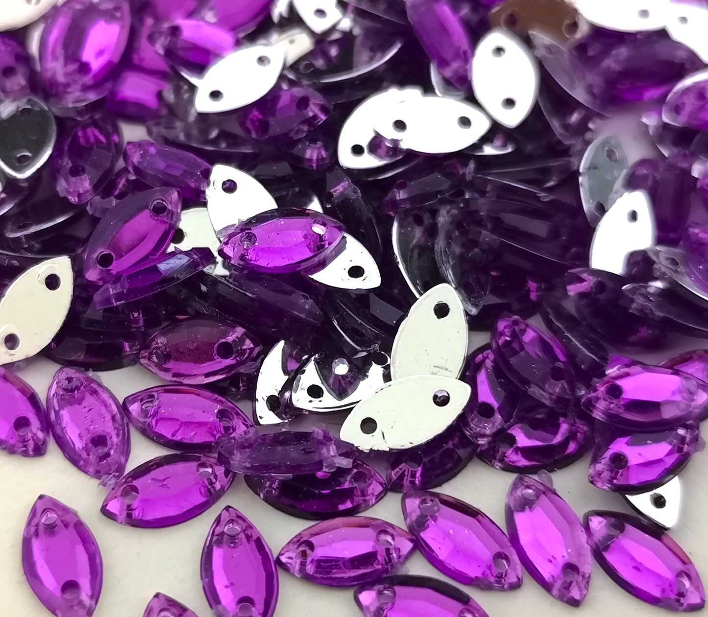 Purple 5mm x 10mm Horse Eye Shaped Flatback Gems