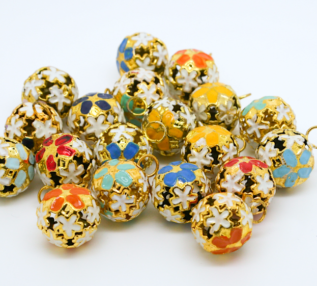 Multi Coloured Flower Design 14mm x 18mm Christmas Jingle Bells