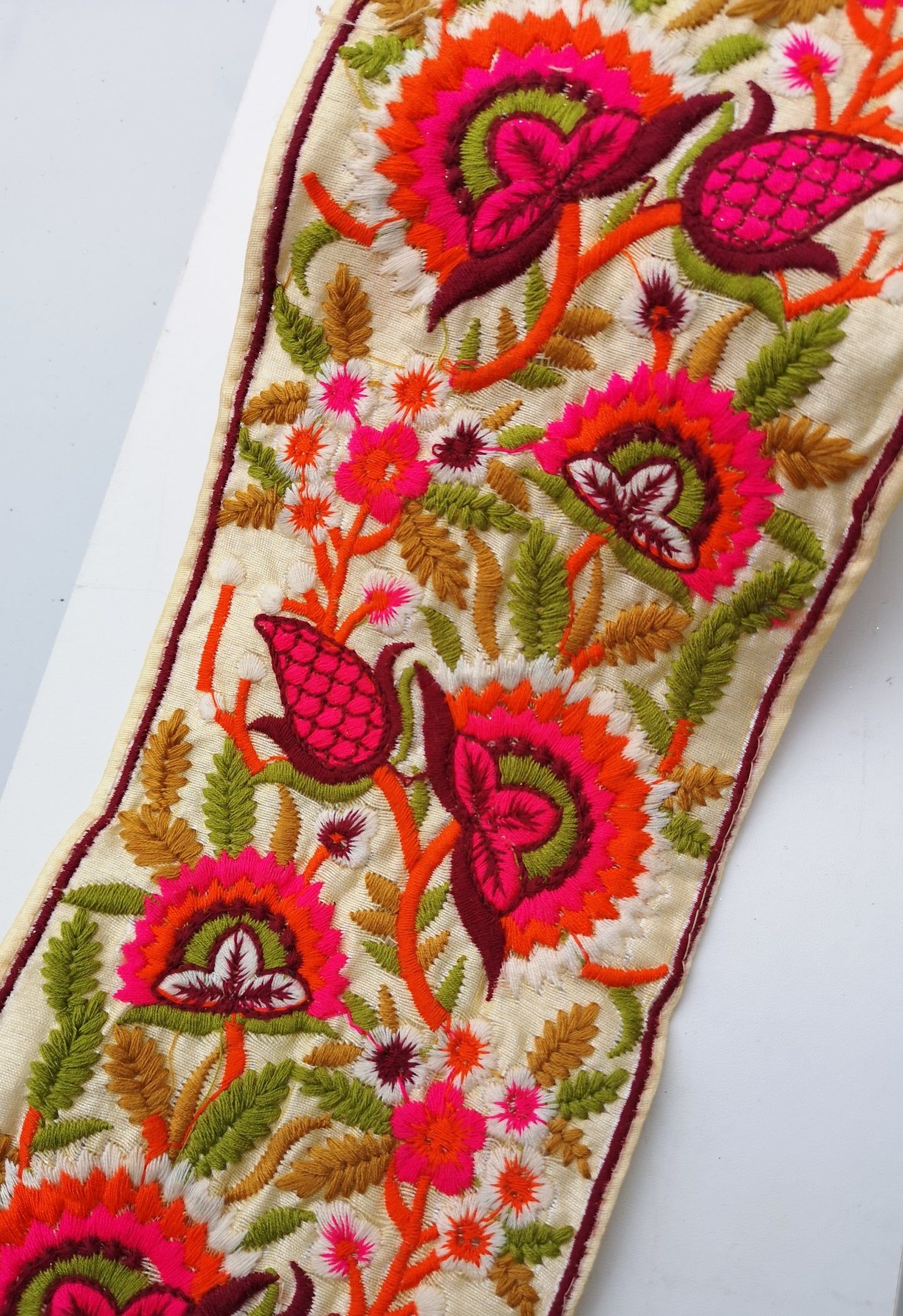Wide White with Multicoloured Threadwork Embroidery Trim