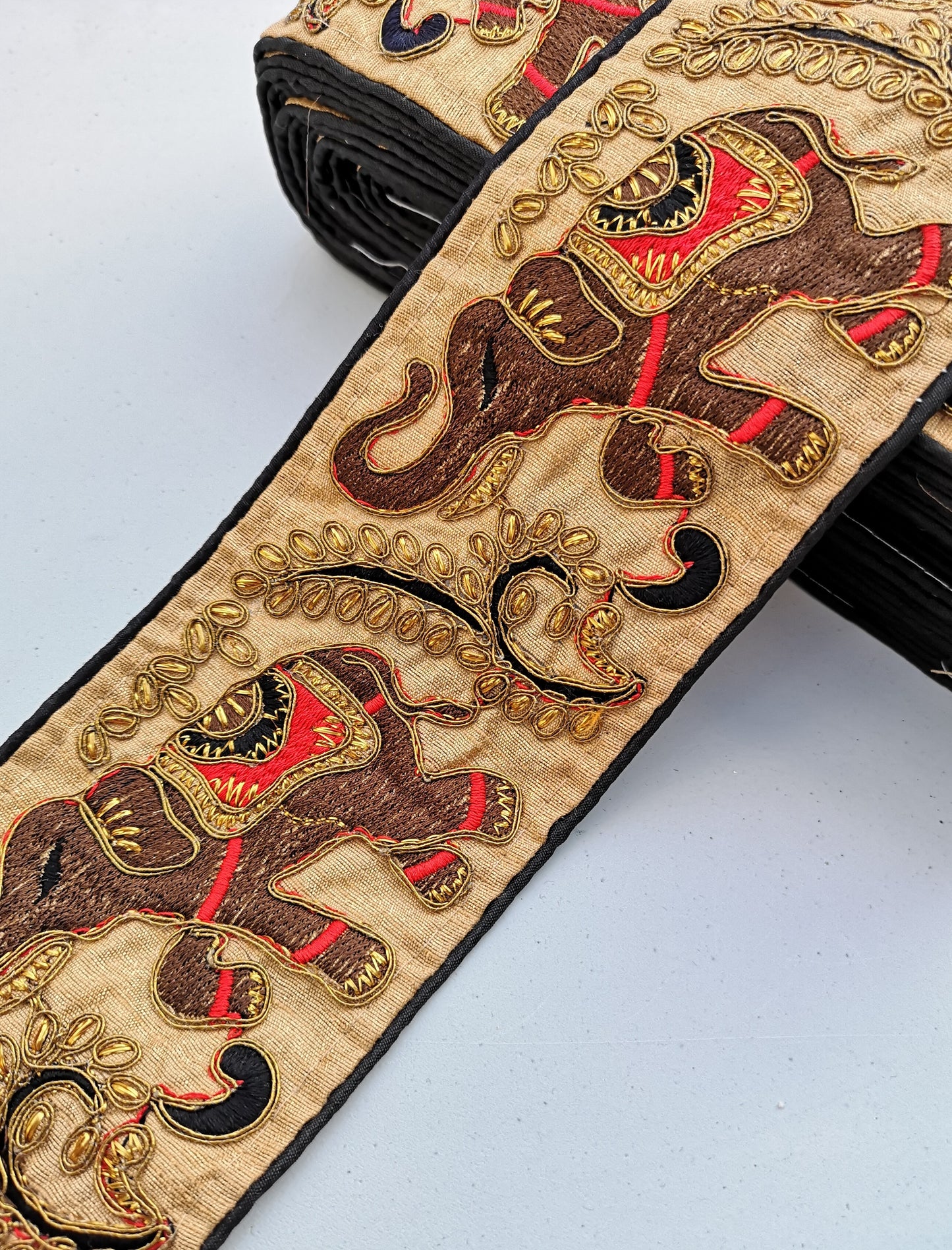 Red & Black Wide Elephant Embroidery Trim