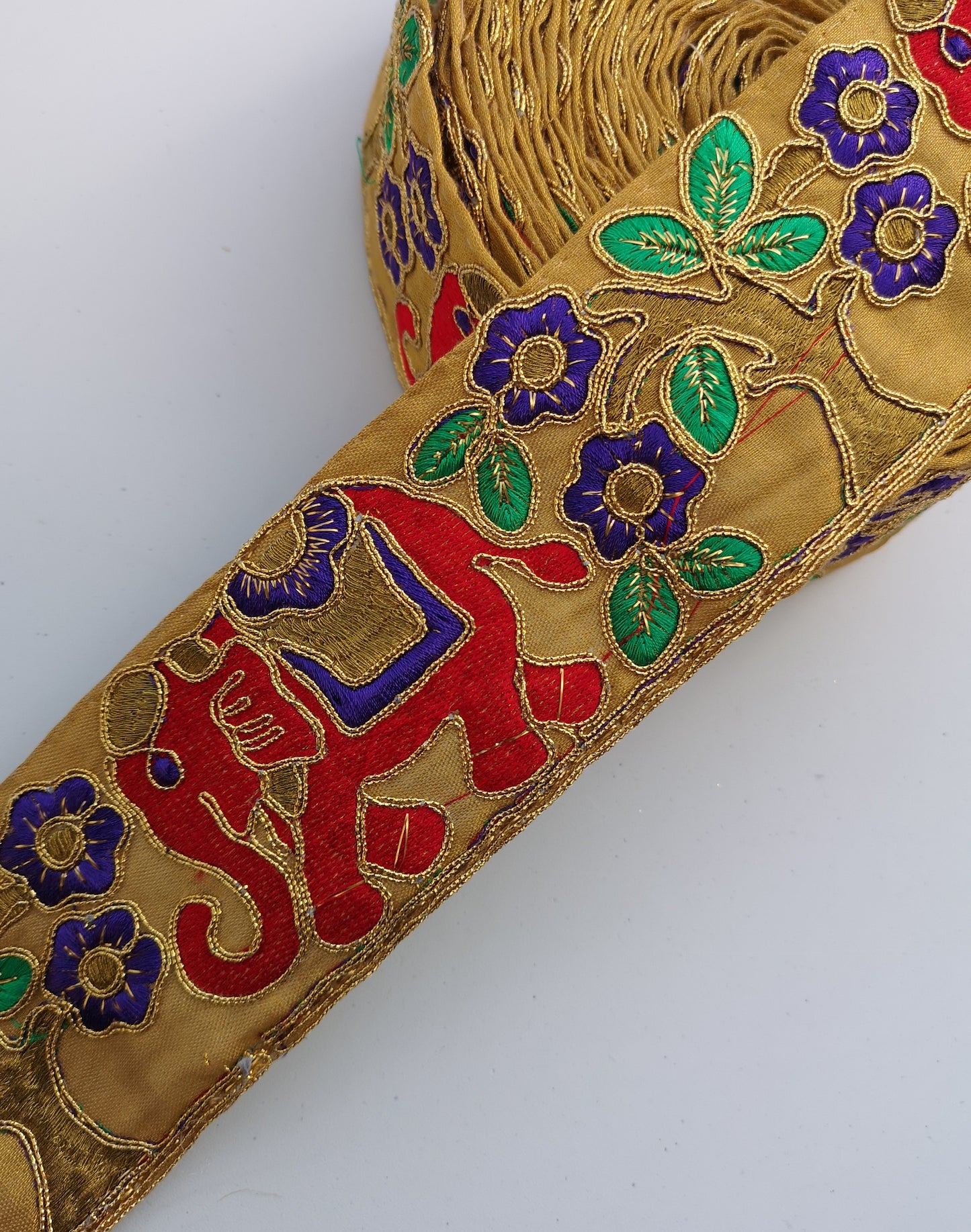 Red, Purple & Green Wide Elephant Embroidery Trim