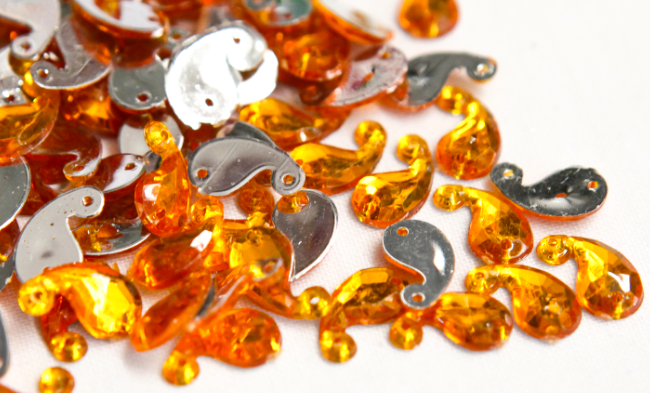 Amber 12mm Paisley Flat Back Gems