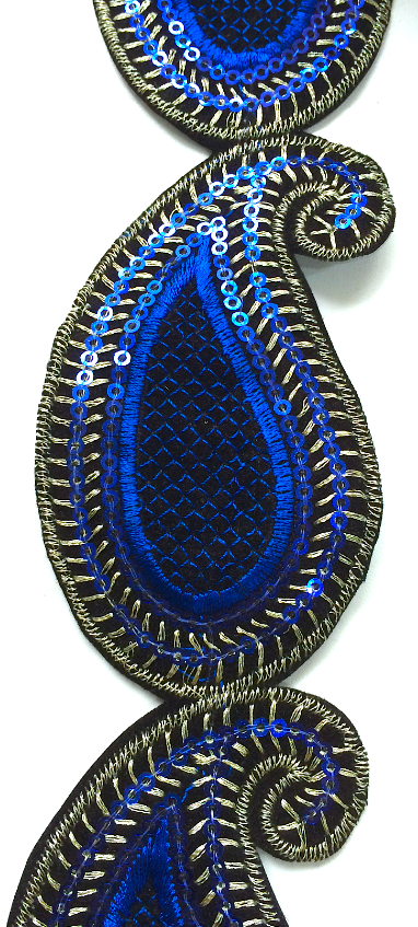 Royal Blue Sequin Paisley Design Iron on Trim
