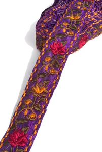 Purple Narrow Flower Embroidery Trim
