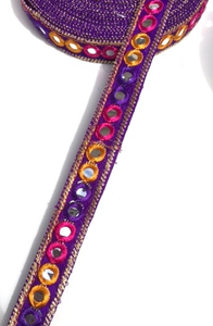 Purple 1 Line Shisha Mirror Work Embroidery trim