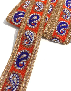 Orange & Royal Blue Indian Paisley Design with Silver Studs Trim
