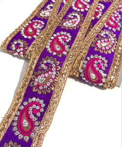 Pink & Purple Indian Paisley Design with Silver Studs Trim