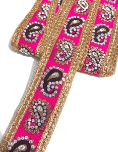 Pink & Black Indian Paisley Design with Silver Studs Trim