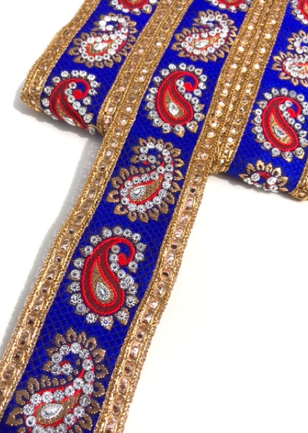 Royal Blue & Red Indian Paisley Design with Silver Studs Trim