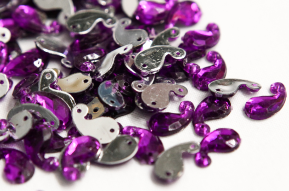 Purple 12mm Paisley Flat Back Gems
