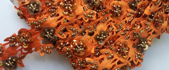 Orange & Gold Rose Floral Design Beaded and Sequin Trim