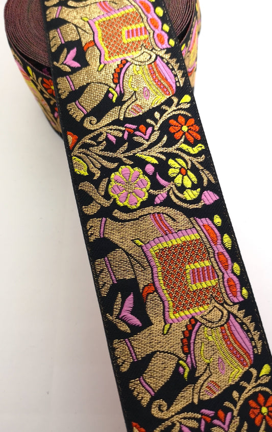Baby Pink, Orange & Yellow Elephant Embroidery Trim