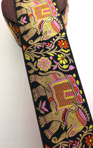 Baby Pink, Orange & Yellow Elephant Embroidery Trim