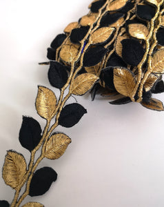 5631 Black & Gold Leaf Design Iron on Trim