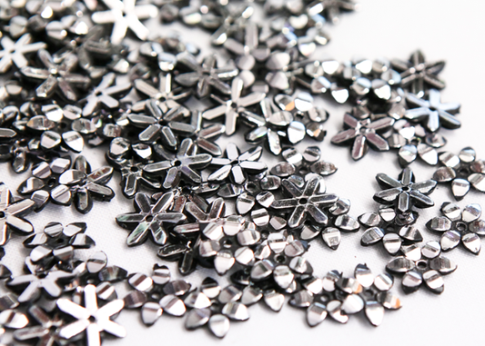 Black Metallic 10mm Chikka Flower Flatback Gems