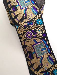 Purple & Turquoise Elephant Embroidery Trim
