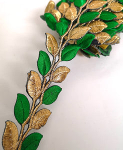 5631 Green & Gold Leaf Design Iron on Trim