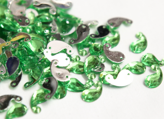 Lime Green 12mm Paisley Flat Back Gems