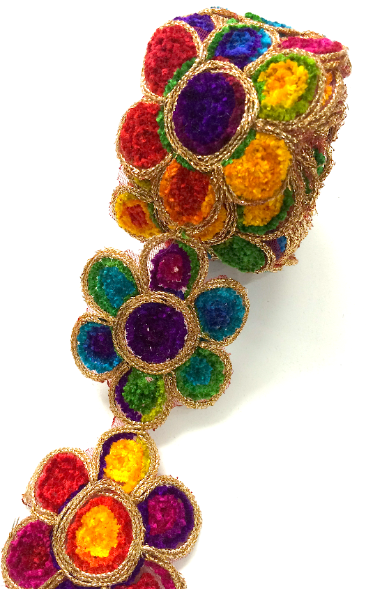 Rainbow Thread Flower Motif Trim