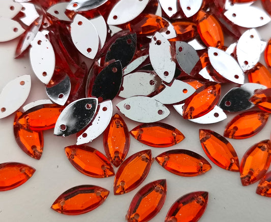Orange 5mm x 10mm Horse Eye Shaped Flatback Gems