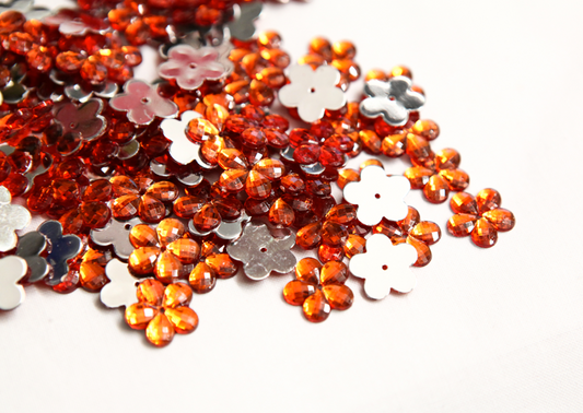 Orange 15mm Flower Flat Back Gems