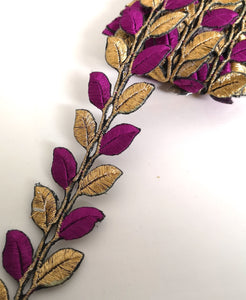 5631 Plum & Gold Leaf Design Iron on Trim