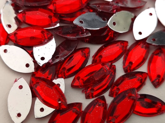 Red 15mm x 17mm Horse Eye Shaped Flatback Gems